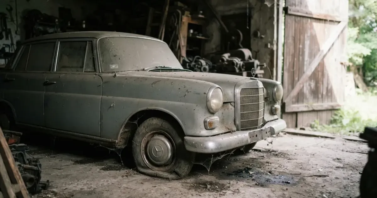 Mercedes W110 na czarnych tablicach na sprzedaż. Unikalny barnfind z dyplomatyczną historią